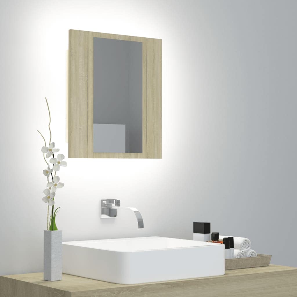 vidaXL LED Bathroom Mirror Cabinet Sonoma Oak 15.7 inchx4.7 inchx17.7 inch Acrylic
