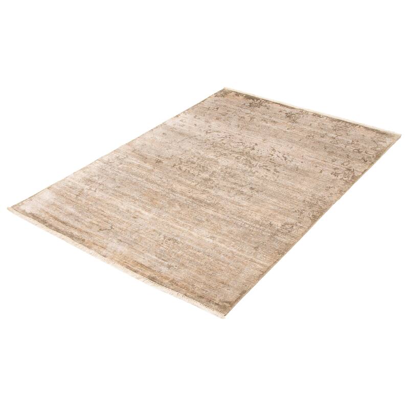 ECARPETGALLERY Hand-knotted Heritage Light Khaki Silk Rug - 5'6 x 7'8