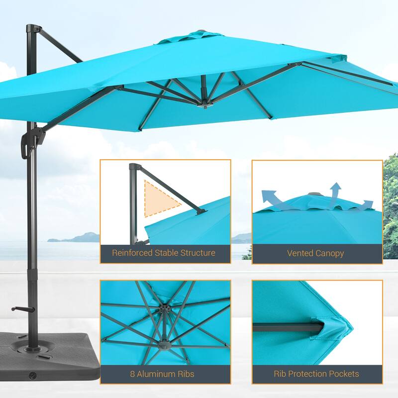LIVOOSUN 11.5x9FT Aluminum Cantilever Patio Umbrella Solution-Dyed Fabric w/Base