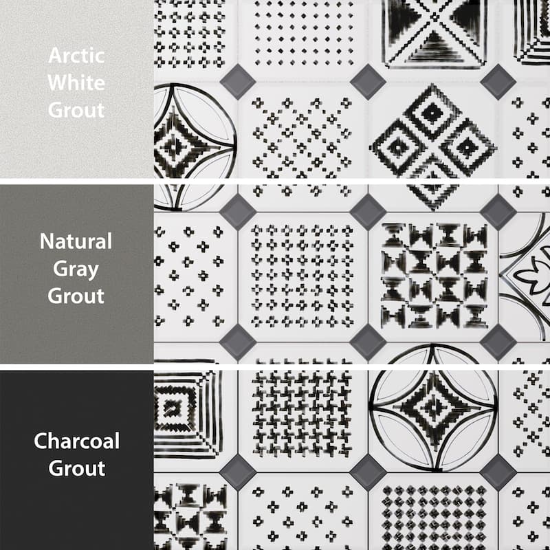 Merola Tile Vaudeville Octagon Sombra with Taco Antracita 7-7/8" x 7-7/8" Porcelain Floor and Wall Tile