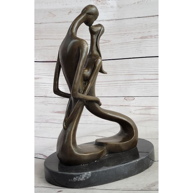 Signed Modern Art Abstract Two Lovebirds Sharing A Moment Bronze Sculpture Gift
