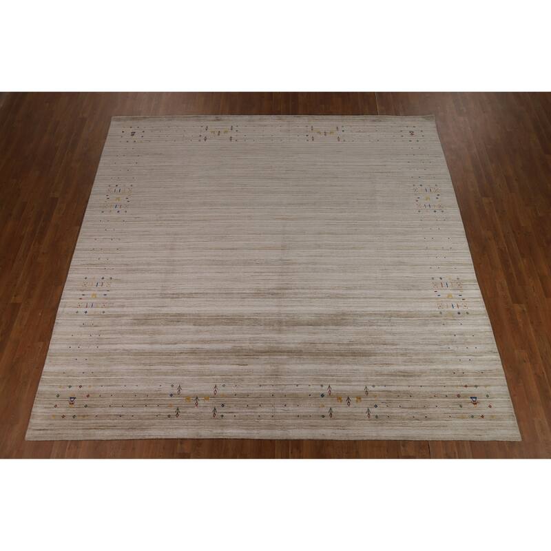 Striped Camel Gabbeh Oriental Square Rug Handmade Wool Carpet - 9'11" x 9'7"