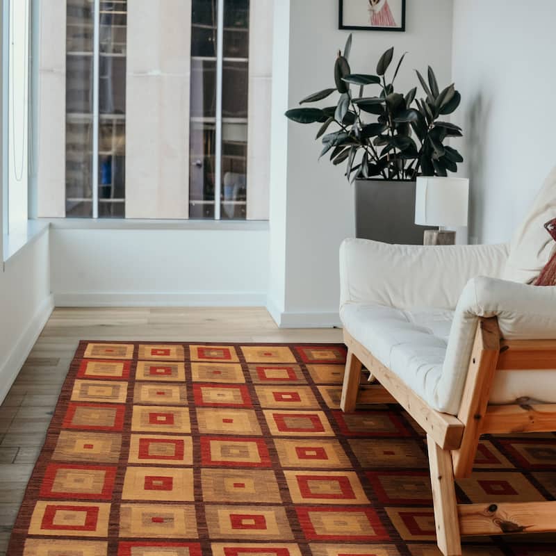 ECARPETGALLERY Flat-Weave Lahor Finest Beige, Red Wool Tapestry Kilim - 10'1 x 13'7