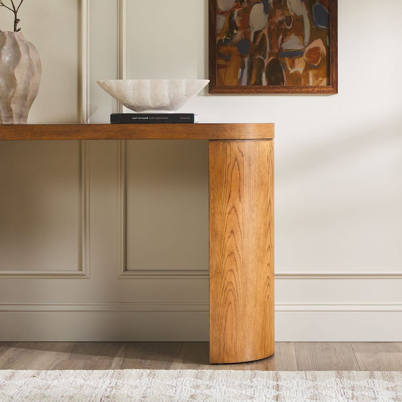 Walker Edison Modern Solid Oak Wood Veneer Console Table