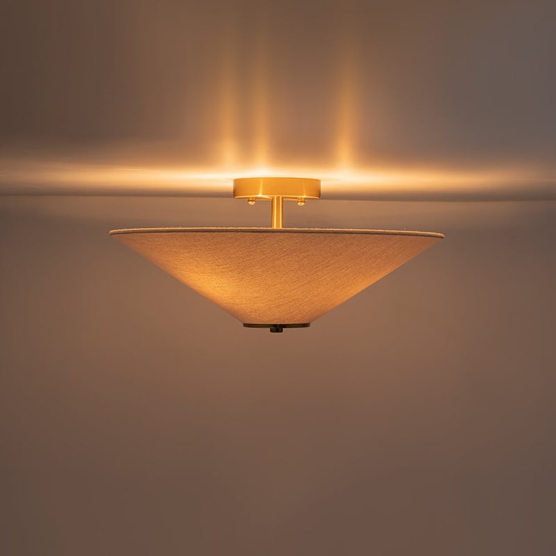 3-Light Mid-century Linen Cone Semi-flush Mount - N/A