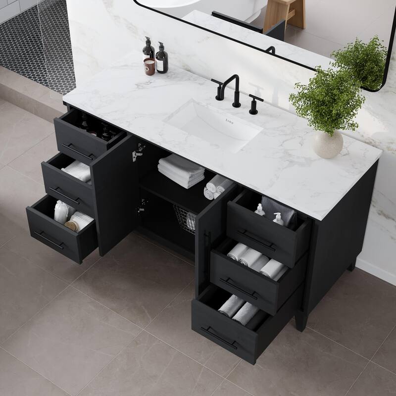 Eviva Graham Single Sink Bath Vanity with White Arabescato Engineered Stone Top
