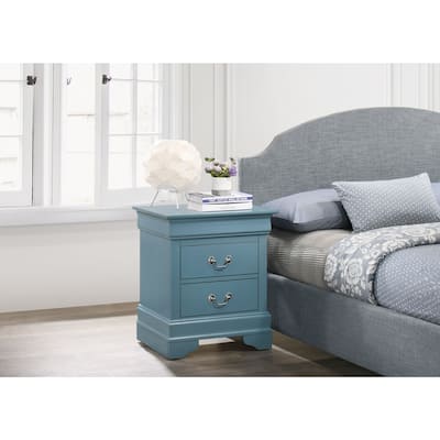 Teal Nightstand with Two Drawers, 24x21x16 Compact Bedside Storage Table with Bright Finish and No Assembly Needed