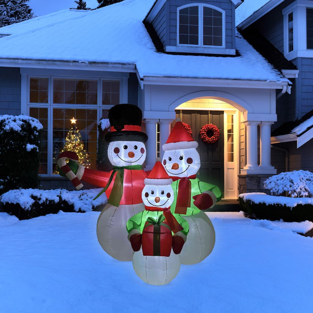 Lighted Inflatable Family of Snowman Outdoor Christmas Decoration - 4' - White