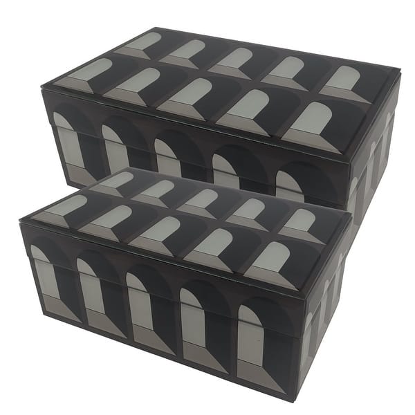 slide 1 of 1, Sagebrook Home Glass and MDF Arch Doorway Boxes, Elegant Black and White, Perfect for Chic Home Decor, Set of 2 - 11" x 7" x 4" Arch pattern Black/white - 11" x 7" x 4"