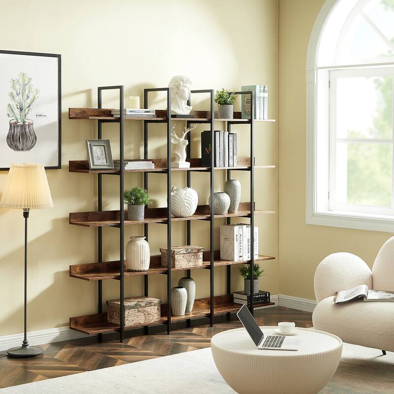 5 Tier Bookshelf Office Bookshelf Metal Frame MDF Board Industrial Style