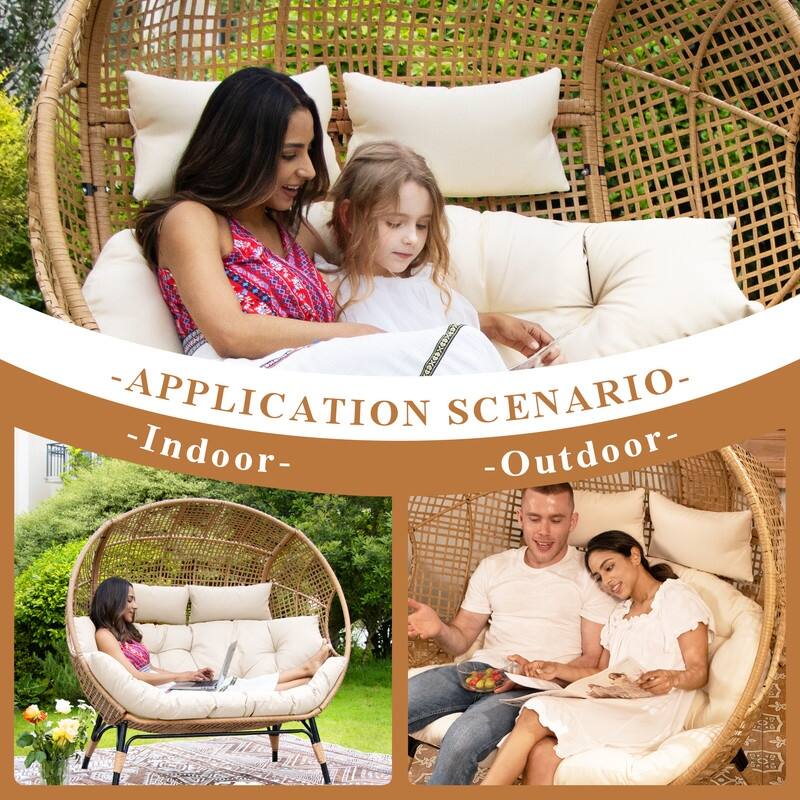 FINCATI 2-Person Wicker Egg Chair, 680 lb Capacity