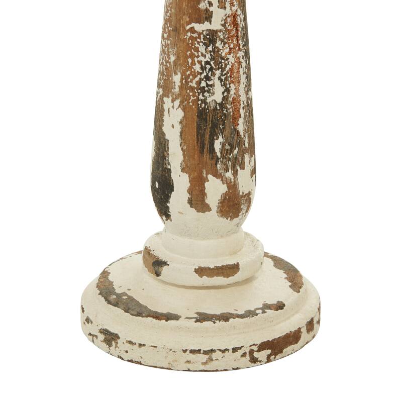 Wood Distressed Pillar Candle Holder - Set of 2 Brown - Roche River Decor