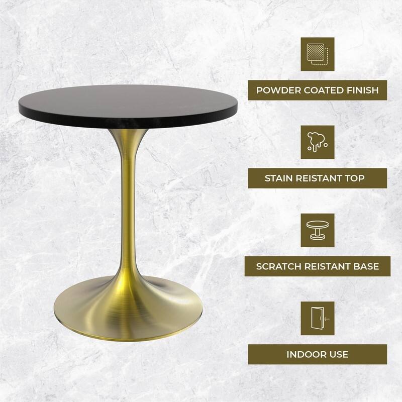 LeisureMod Verve 27" Round Dining Table with MDF Wood TableTop and Brushed Gold Base for Kitchen & Dining Room