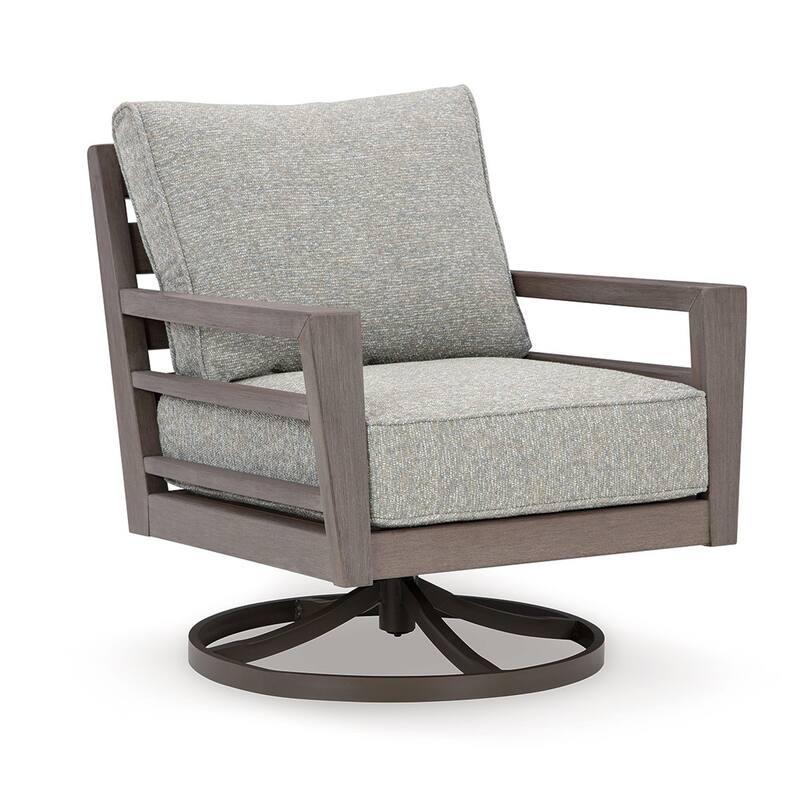 Karo 35 Inch Outdoor Swivel Lounge Chair, Cushioned, Gray, Brown Finish