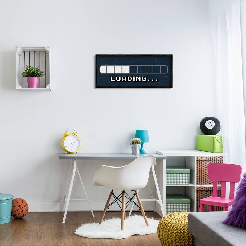 Stupell Video Game Loading Symbol Vintage Pixel Text Framed Wall Art - Blue