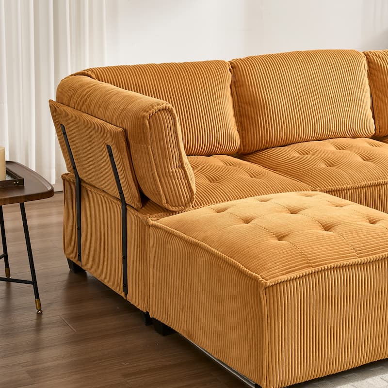 Ergonomic Lounge Modular Couch Corduroy Sectional Sofa with Deep Seat Ottoman Chaise and High-Rebound Thick Cushions