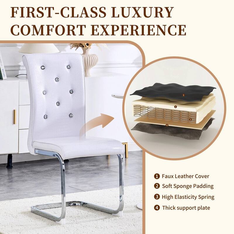 Set of 2 Retro Alligator Skin Upholstered Dining Chairs with Crystal Buckle Design & Faux Leather