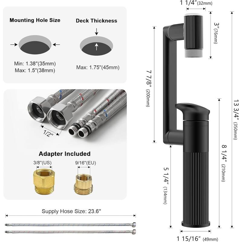Lefton Rotatable Bathroom Faucet with Temperature Display in Fahrenheit with 2 Water Modes, BF2208-PRO