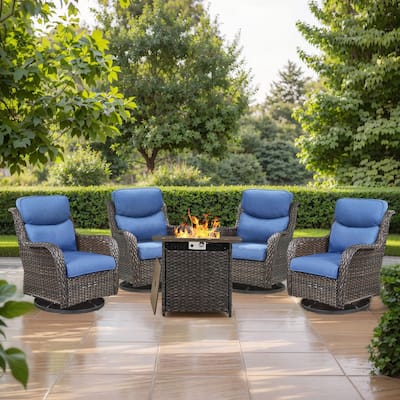 5 Pieces Outdoor Gliders Chairs Fire Pit Table with 5-Inch Thick Cushions