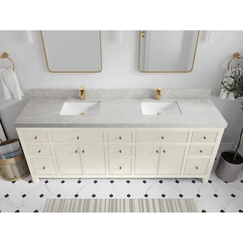 Willow Collections 84 in. W x 22 in. D Sonoma Free Standing Reeded Double Sink Bathroom Vanity with Countertop - 2”Pearl Gray - Ivory