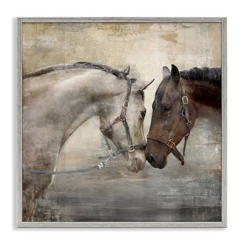 Stupell Horse Couple Textured Farm Animal Photograph,12x12,, 12x12, Framed Wall Art - 12 x 12 - Grey