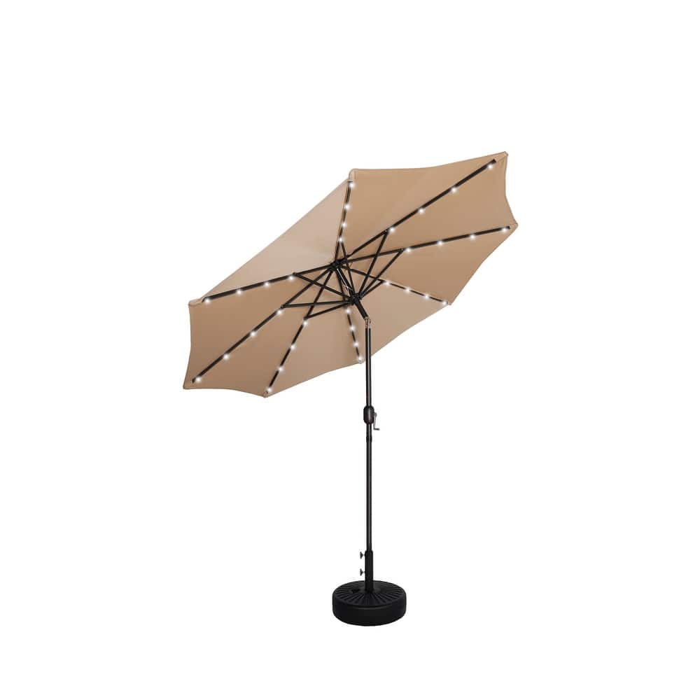 9' Solar Lighted Patio Umbrella with Bronze Base