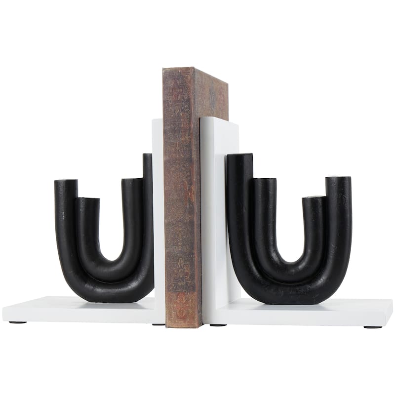 CosmoLiving by Cosmopolitan Black or White Wooden Bookends with White or Black Stands (Set of 2)