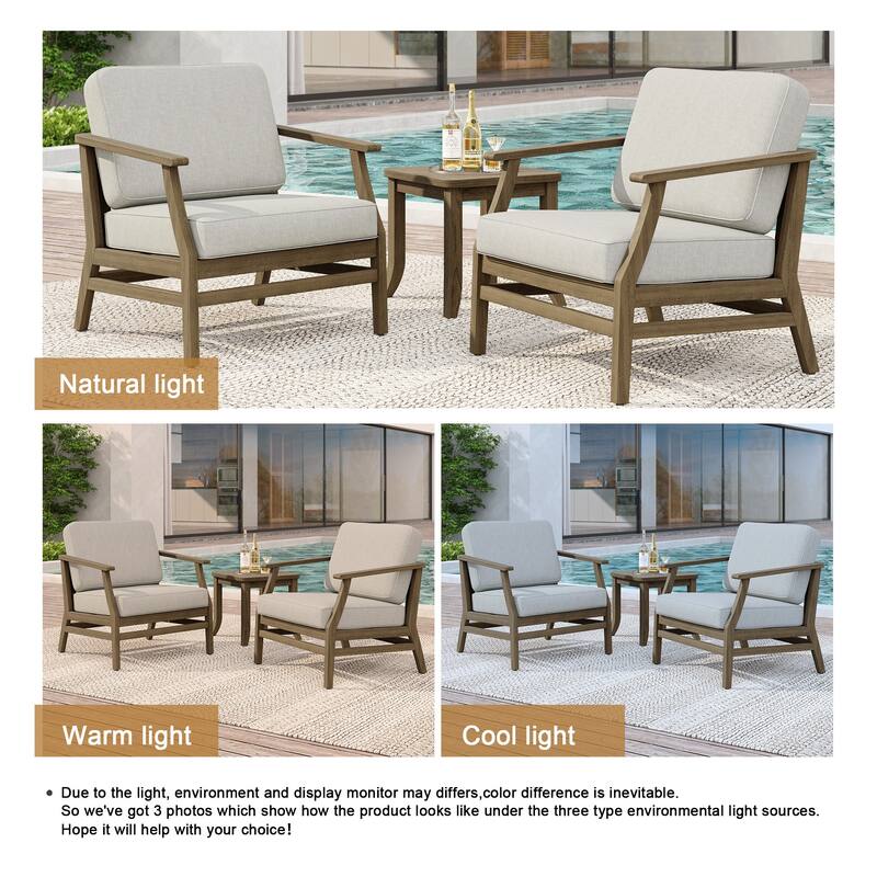 2 Set Patio Teak Wood Outdoor Chair and Side Table Set with Cushions