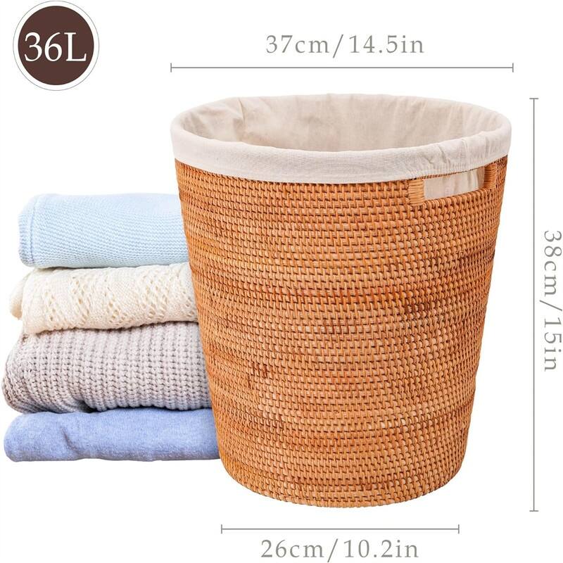 Rattan Laundry Hamper With Removable Liner Bag - 14.5"L x 10.2"W x 15"H