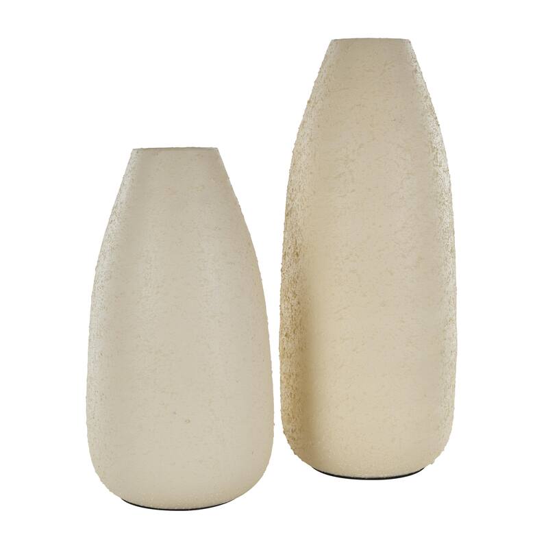 Metal Minimalistic Distressed Textured Decorative Vase - Set of 2 Cream - Roche River Decor