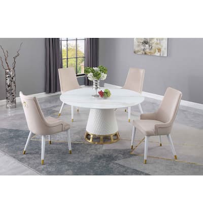 Somette Klone Sintered Stone Dining Set with Beige Velvet Chairs