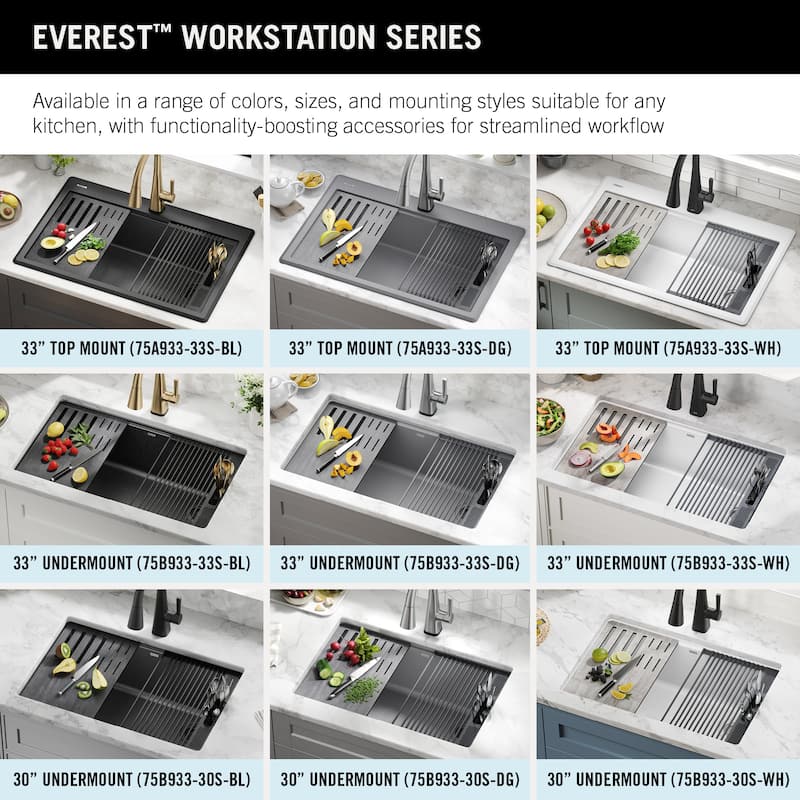 Delta Everest 33� Workstation Kitchen Sink Top Mount Drop-In Granite