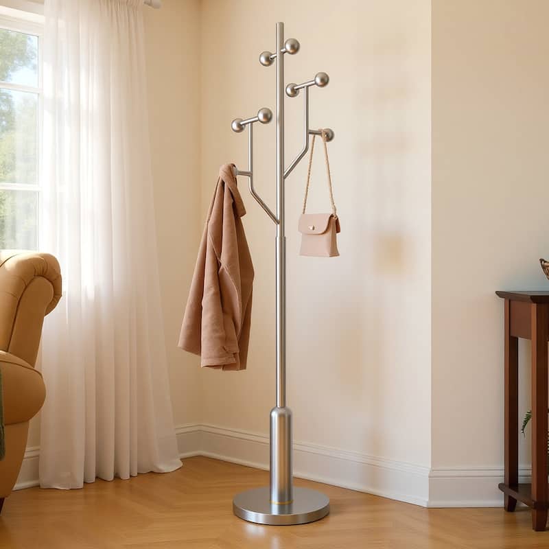 Stainless Steel Freestanding Coat Rack, Heavy Duty Metal Coat Tree - 70.9"H x 16.9"W(top) x 12.6"Dia(base)