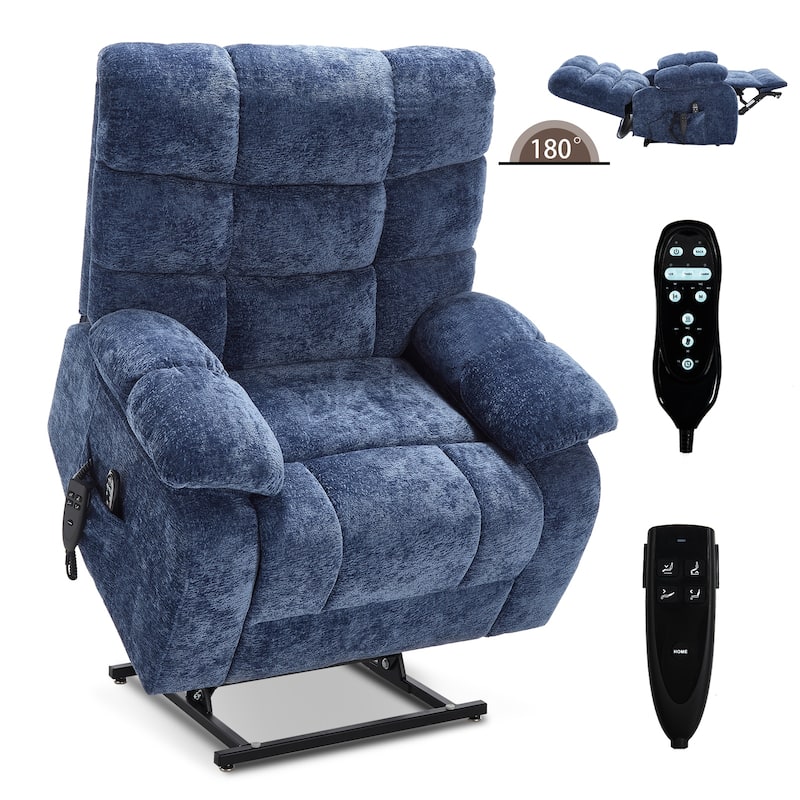 Large Dual Motor Chenille Power Lift Recliner Chair with Massage and Heat and Power-Remote, Infinite Position