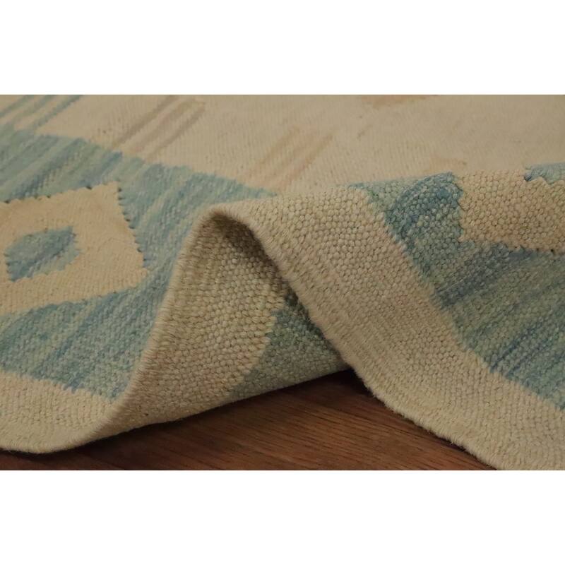 Hand Woven Oriental 100% Wool Carpet Southwestern Tribal Beige & Ivories Kilim Area Rug - 6' 6'' X 4' 6''