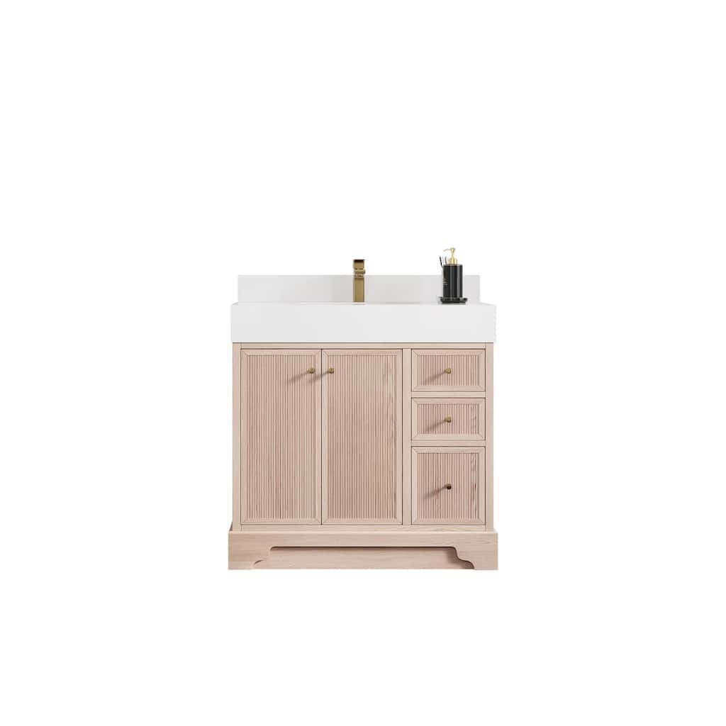 Willow Collections 36 in. W x 22 in. D Manhattan Oak Wood Center Sink Bathroom Vanity with Countertop