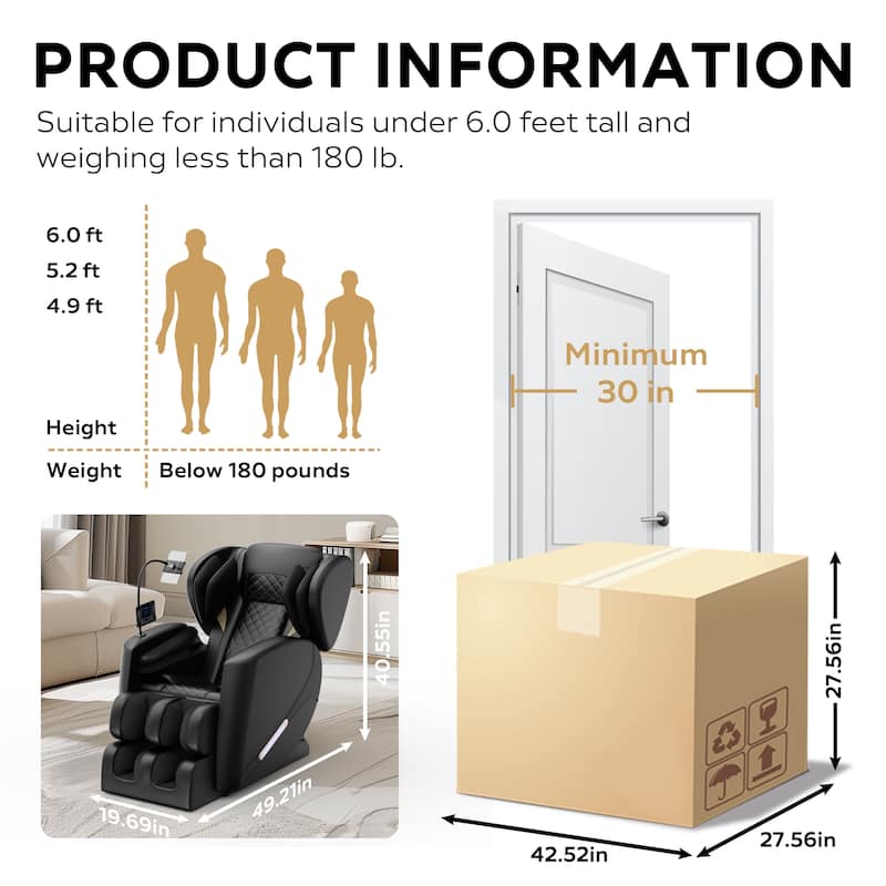 Modern Zero Gravity Full Body Massage Chair PU Leather Armchair with Heating, Airbag Therapy and Bluetooth, Adjustable Footrest