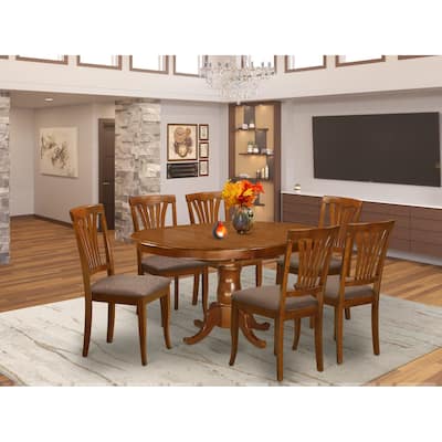 East West Furniture 7 Piece Dining Table Set- an Oval Dining Table and 6 Solid Chairs, Saddle Brown (Seat Type Options)