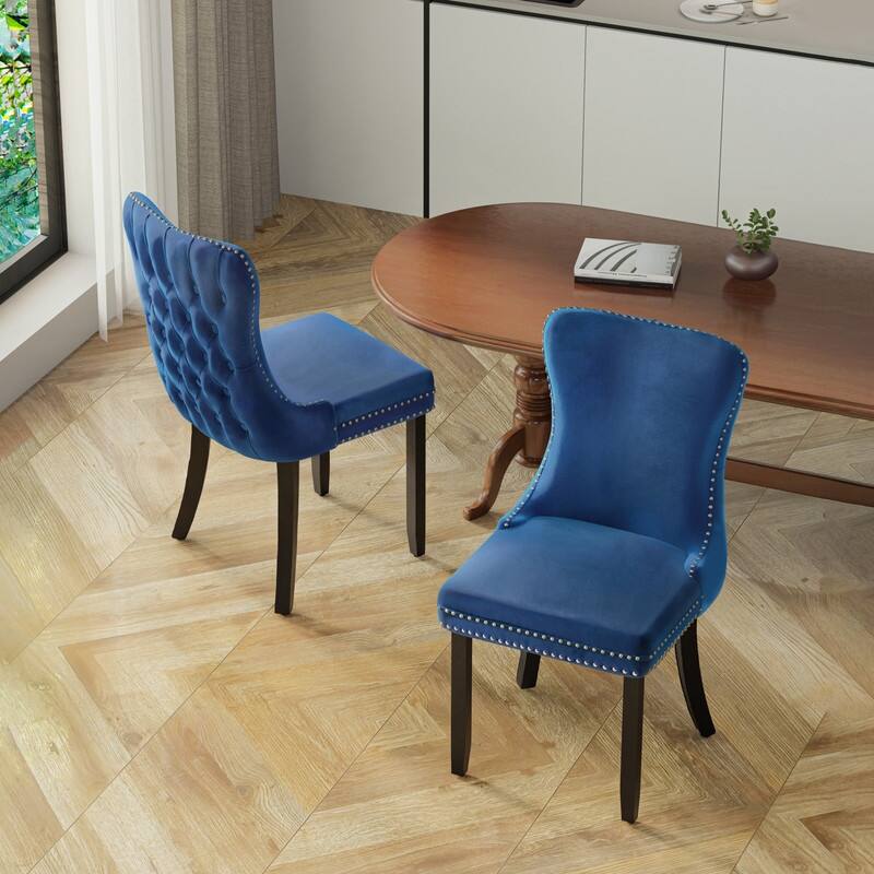 Upholstered Wing Back Dining Chair (Set of 2) - Navy Blue Velvet
