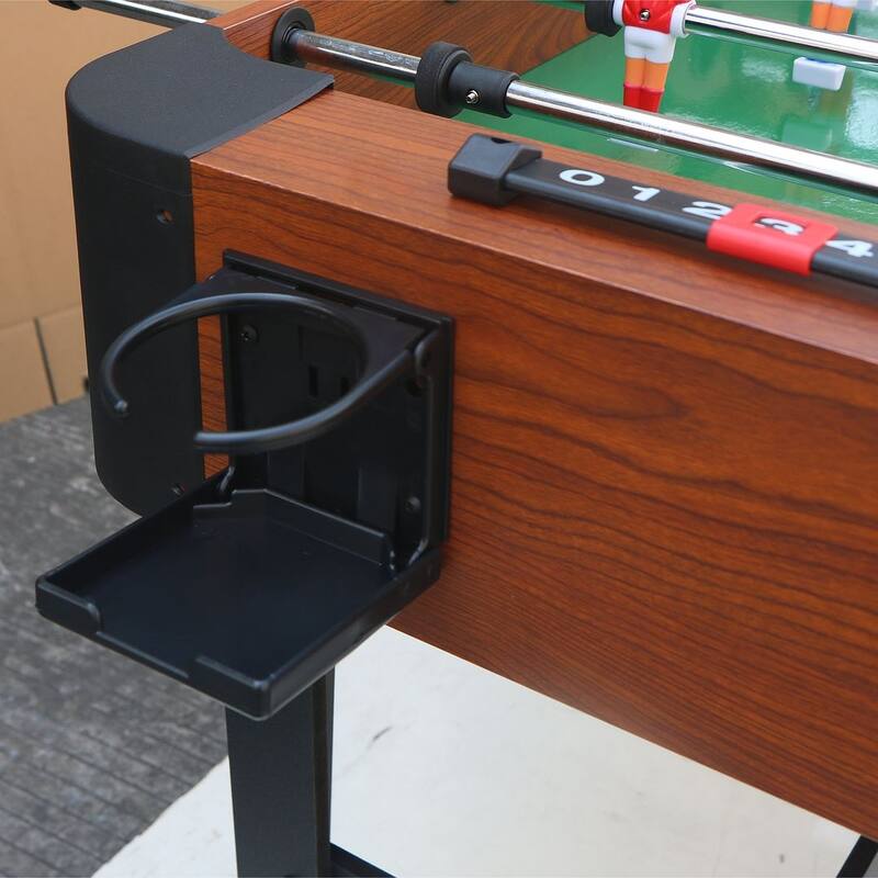 4FT Wood Foosball Soccer Game Table with Folding Drink Holders
