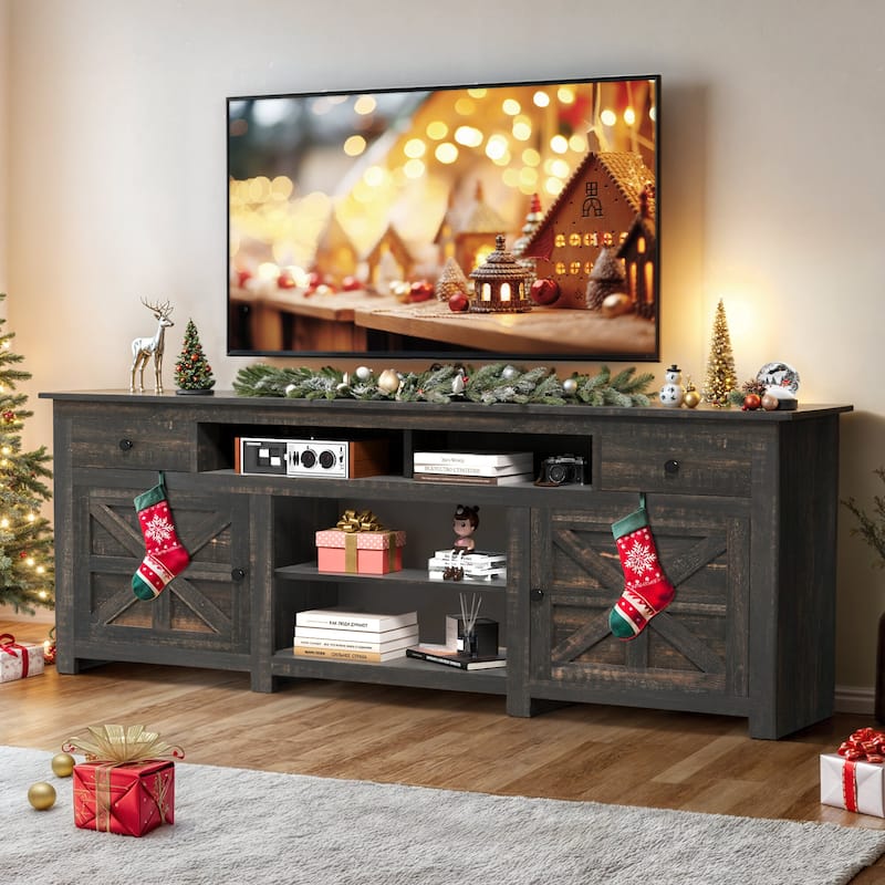 Moasis 70" Farmhouse TV Stand with Lights - 70"L x 13.3"W x 26.7"H - Grey