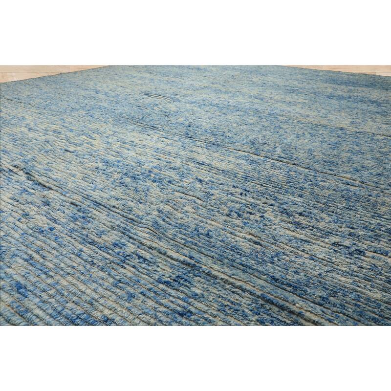 10x14 Tibetano Hand Knotted Wool Blue Modern & Contemporary Plush Pile Textured Rug - 10' x 14'