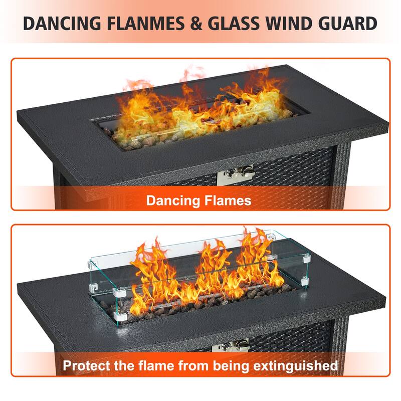 44 inch Patio Rectangle Propane Fire Pit Table with Rain Cover