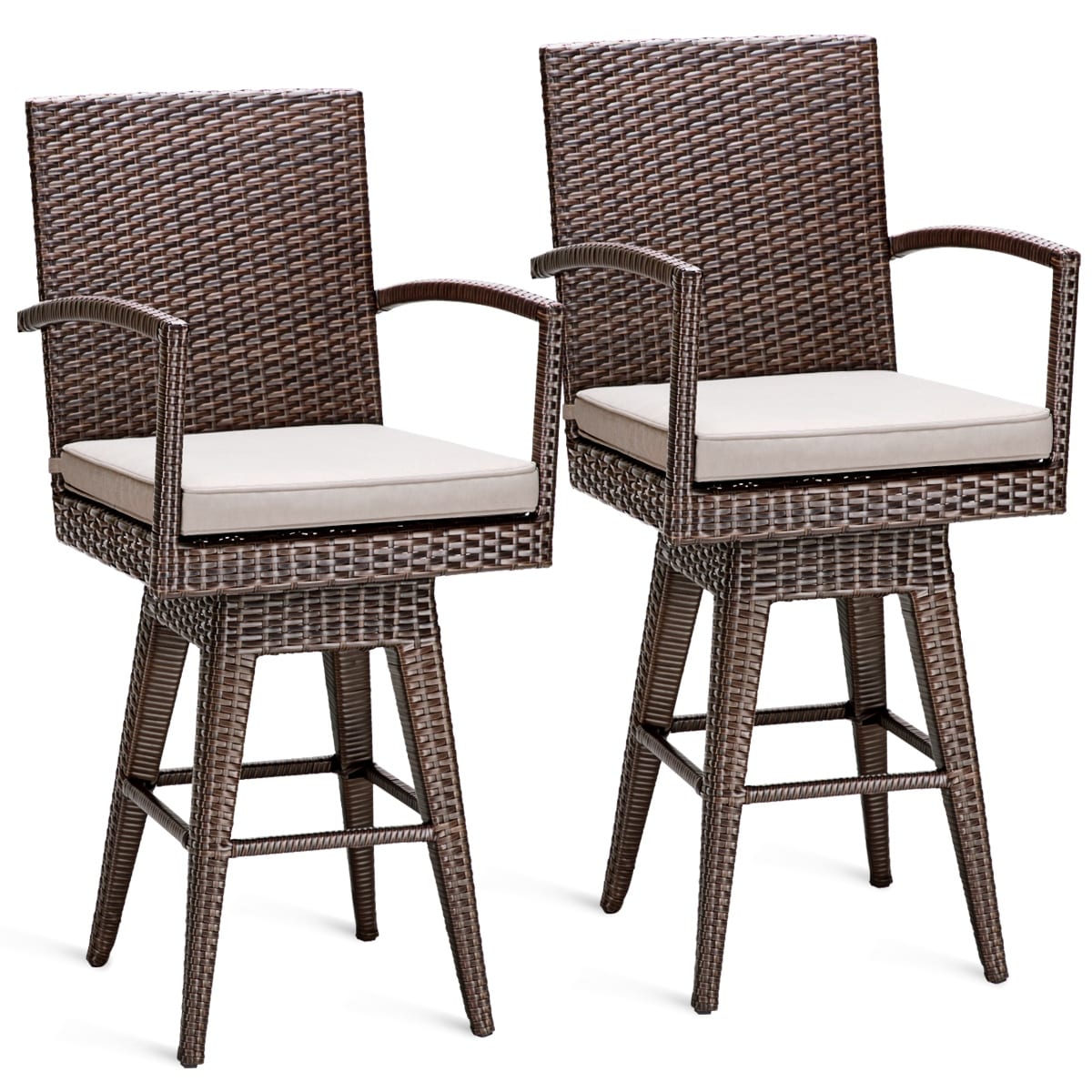 Costway 2pcs Rattan Swivel Bar Stool Chair Patio Backyard Costway 2pcs Rattan Swivel Bar