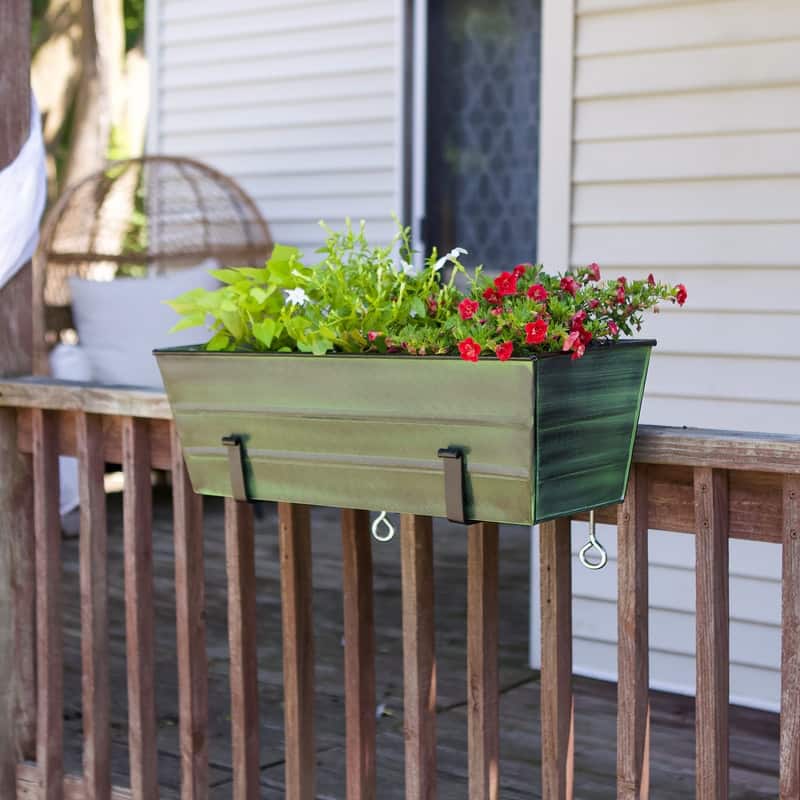 Achla Designs 24"W Medium Galvanized Steel/Wrought Iron Indoor Outdoor Bloom Box Garden Growing Kit With Clamp-On Brackets