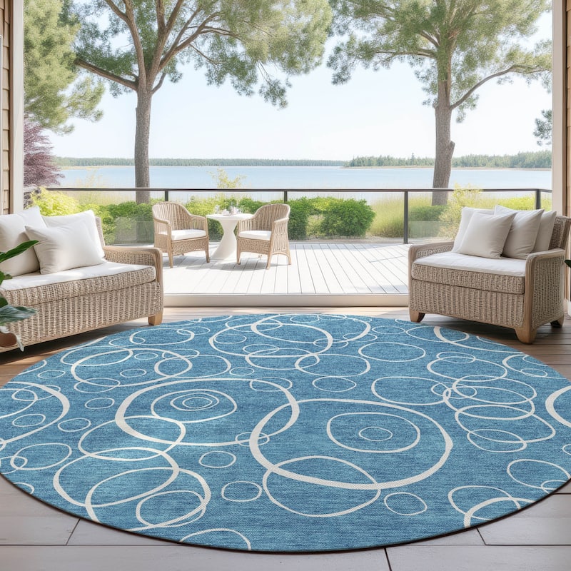 Machine Washable Indoor/ Outdoor Contemporary Nexus Chantille Rug - Teal - 8' x 8'