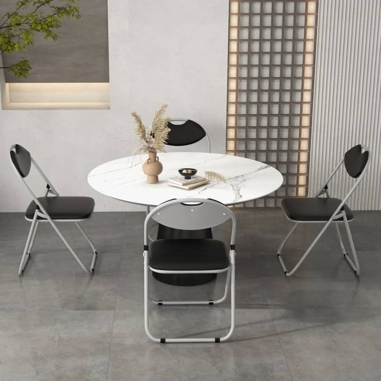 Black Portable Folding Dining Chairs Set with Carrying Handles and U-Shaped Metal Base