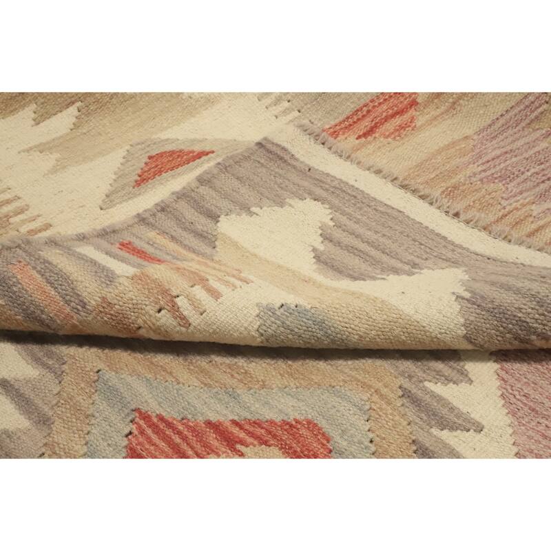 Hand Woven Oriental 100% Wool Carpet Southwestern Tribal Beige & Ivories Kilim Area Rug - 9' 0'' X 5' 11''