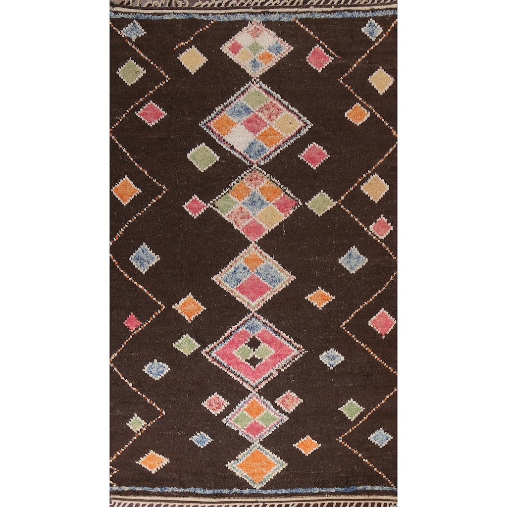 Tribal Oriental Geometric Moroccan Area Rug Hand-knotted Wool Carpet - 6'10" x 10'10"