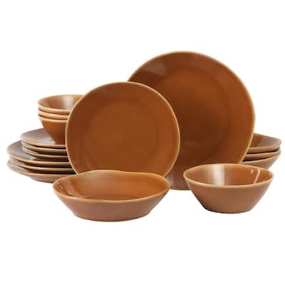 Bloomhouse Montecito Breeze 16 Piece (Service for 4) Double Plates and Bowls Stoneware Reactive Glaze Dinnerware Set